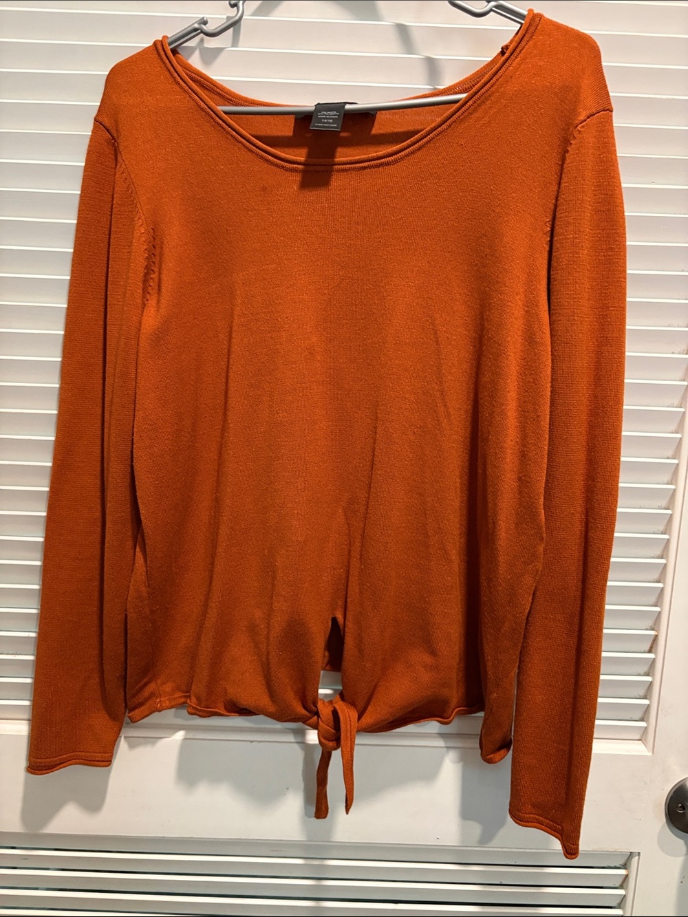 Ashley Stewart Rust Orange Long Sleeve Tie-Front Top
